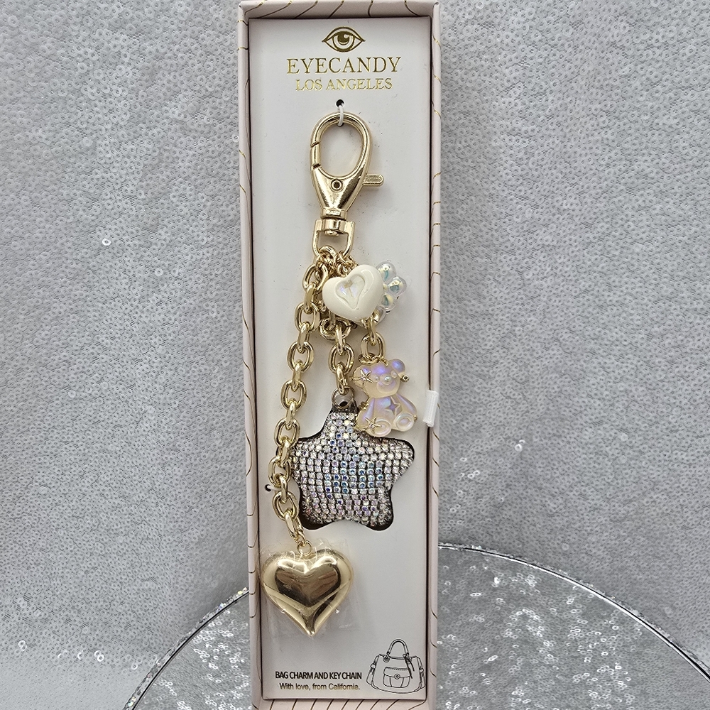 Bag Charm Iridescent Hearts Star Teddy Bear Flowers by Eye Candy Los Angeles - Picture 9 of 9